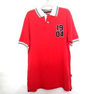 CAT Caterpillar Men Polo L Red Varsity Embroidered Short Sleeve Gorpcore